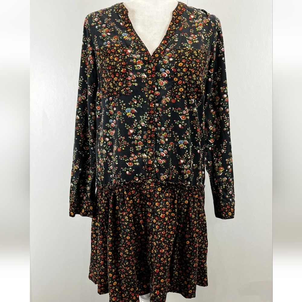 Maeve by Anthropologie, Drop-Waist Button Front Boho Tiered Fall Dress/Tunic 12
